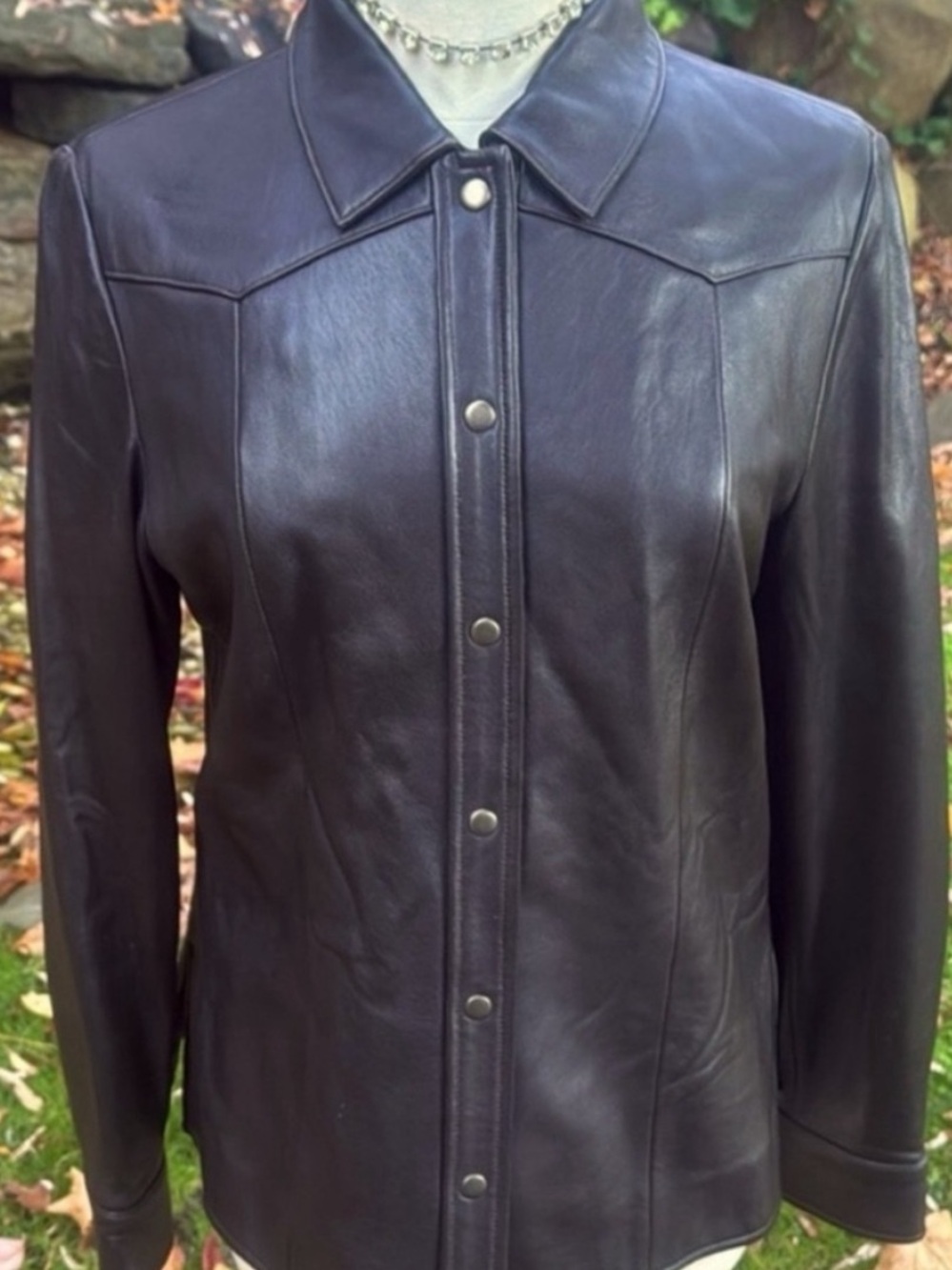LORD & TAYLOR EXCLUSIVE 💯 BLACK LEATHER Medium SHIRT JACKET  Western Rodeo LAYER